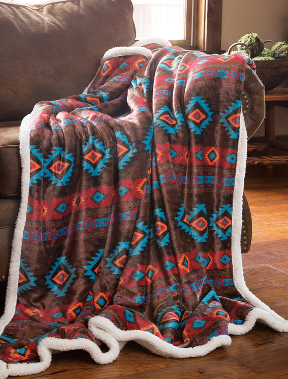 Wrangler Southwest Horizon Sherpa Fleece Throw Blanket