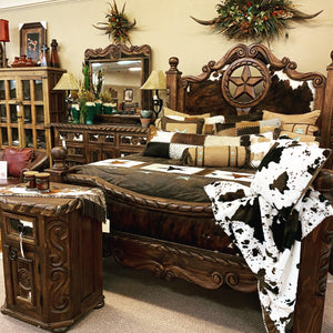 King Star Cowhide Bed Carved Star and Rope