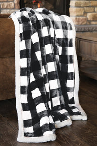 Black & White Lumberjack Plaid Sherpa Throw Blanket