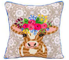 Embroidered Calf/Damask Pillow