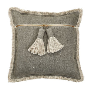 GRAY DHURRIE TASSEL PILLOW