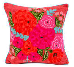 Embroidered Flower Coral Pillow