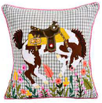 Embroidered Rodeo Bucking Horse Pillow