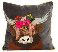 Embroidered Highland Cow Pillow