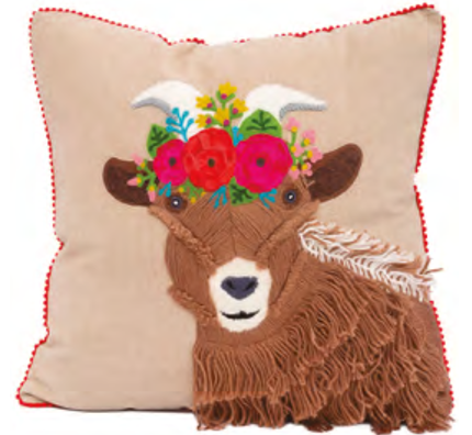 Embroidered Unravel Goat Pillow