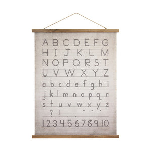 Canvas & Wood Scroll Wall Decor w/ Alphabet & Numbers