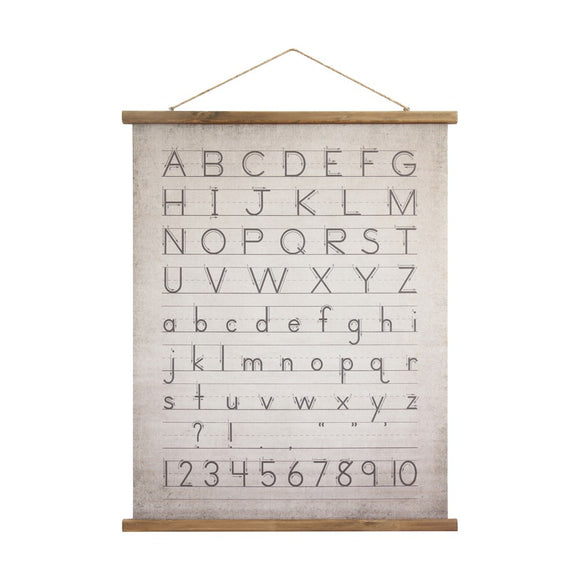 Canvas & Wood Scroll Wall Decor w/ Alphabet & Numbers