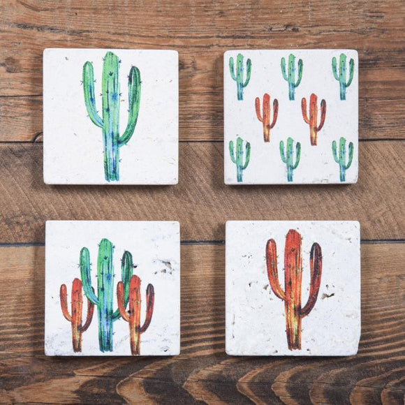 Saguaro Cactus 4-PC Coaster Set, Travertine