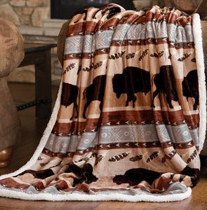 Wrangler Buffalo Southwestern Sherpa Fleece Throw Blanket