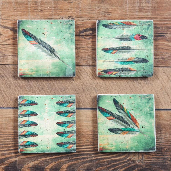 Tossed Feather Southwestern 4-PC Coaster Set